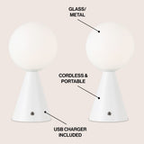 Macie 11.75" Modern Minimalist Globe Rechargeable/Cordless Dimmable Integrated LED Table Lamp with Touch Sensor Set 2