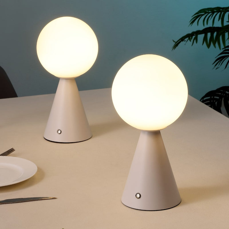 Macie 11.75" Modern Minimalist Globe Rechargeable/Cordless Dimmable Integrated LED Table Lamp with Touch Sensor Set 2