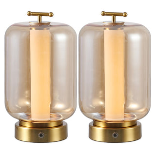 Milou 10.75" Vintage Glam Lantern Rechargeable/Cordless Dimmable Integrated LED Table Lamp with Touch Sensor Set 2