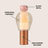 Evonne 10.75" Modern Glam Candle-Style Rechargeable/Cordless Dimmable Integrated LED Table Lamp with Touch Sensor