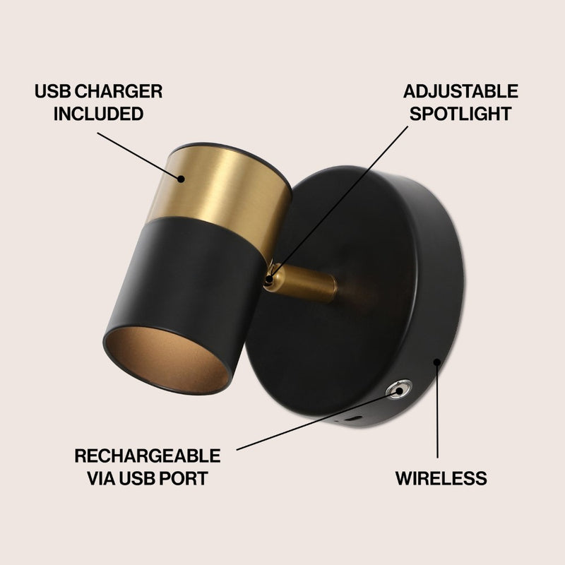 Paola 6" 1-Light Modern Adjustable Head Integrated Dimmable LED Rechargeable Wall Spotlight with Touch Sensor - JONATHAN Y