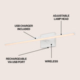 Santino 28" Modern Minimalist Swivel Integrated Dimmable LED Rechargeable Picture Light with Touch Sensor - JONATHAN Y