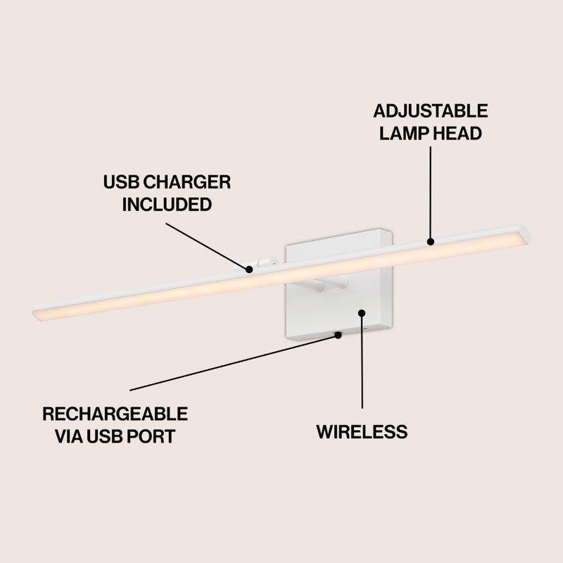 Santino 28" Modern Minimalist Swivel Integrated Dimmable LED Rechargeable Picture Light with Touch Sensor - JONATHAN Y