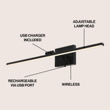 Santino 28" Modern Minimalist Swivel Integrated Dimmable LED Rechargeable Picture Light with Touch Sensor