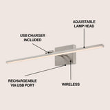 Santino 28" Modern Minimalist Swivel Integrated Dimmable LED Rechargeable Picture Light with Touch Sensor