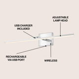 Santino 28" Modern Minimalist Swivel Integrated Dimmable LED Rechargeable Picture Light with Touch Sensor