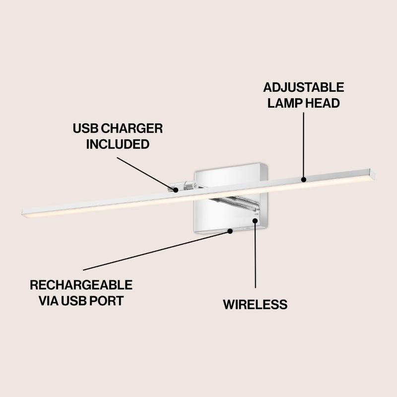 Santino 28" Modern Minimalist Swivel Integrated Dimmable LED Rechargeable Picture Light with Touch Sensor
