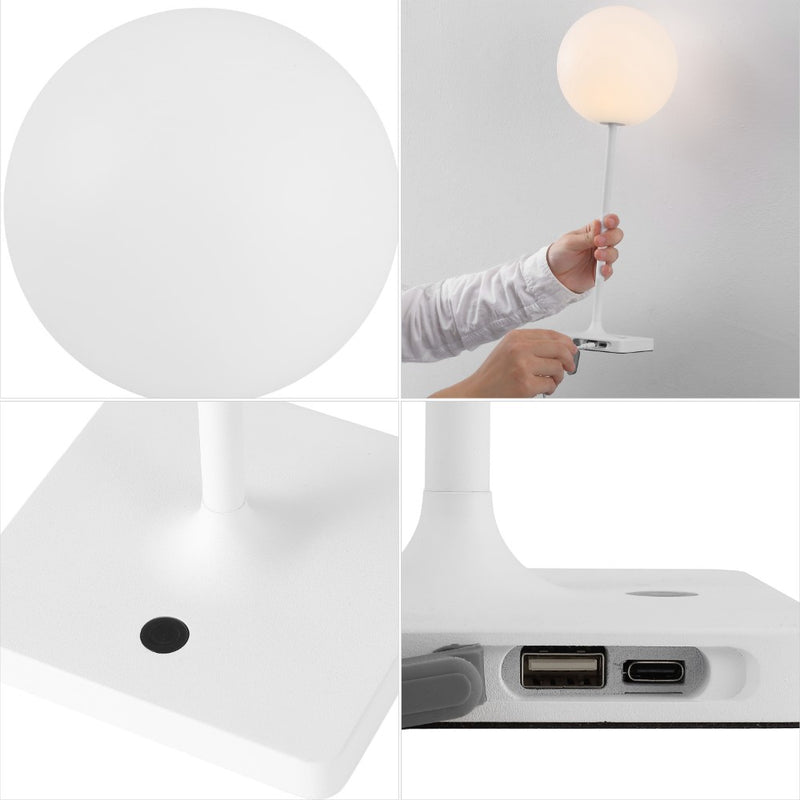 Allie 17.5" Modern Minimalist Indoor/Outdoor Metal Globe Rechargeable/Cordless Dimmable Integrated LED Table Lamp with Touch Sensor Set 2