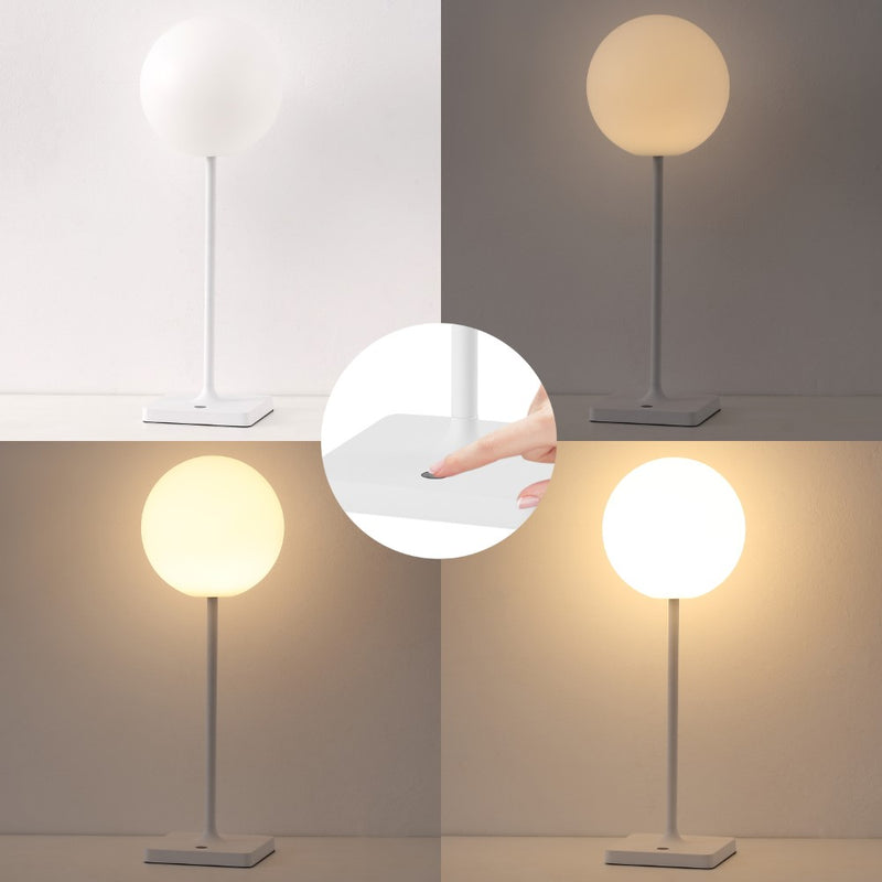 Allie 17.5" Modern Minimalist Indoor/Outdoor Metal Globe Rechargeable/Cordless Dimmable Integrated LED Table Lamp with Touch Sensor Set 2