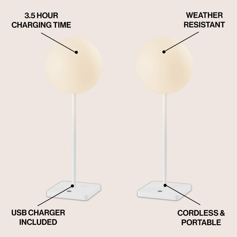 Allie 17.5" Modern Minimalist Indoor/Outdoor Metal Globe Rechargeable/Cordless Dimmable Integrated LED Table Lamp with Touch Sensor Set 2