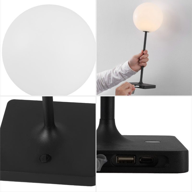 Allie 17.5" Modern Minimalist Indoor/Outdoor Metal Globe Rechargeable/Cordless Dimmable Integrated LED Table Lamp with Touch Sensor Set 2