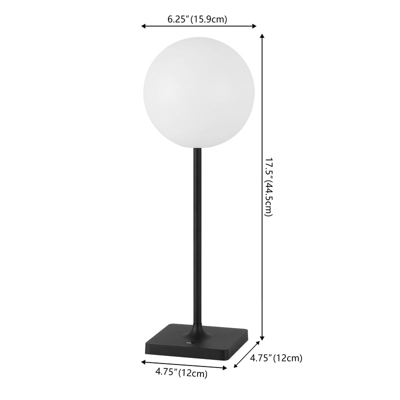 Allie 17.5" Modern Minimalist Indoor/Outdoor Metal Globe Rechargeable/Cordless Dimmable Integrated LED Table Lamp with Touch Sensor Set 2