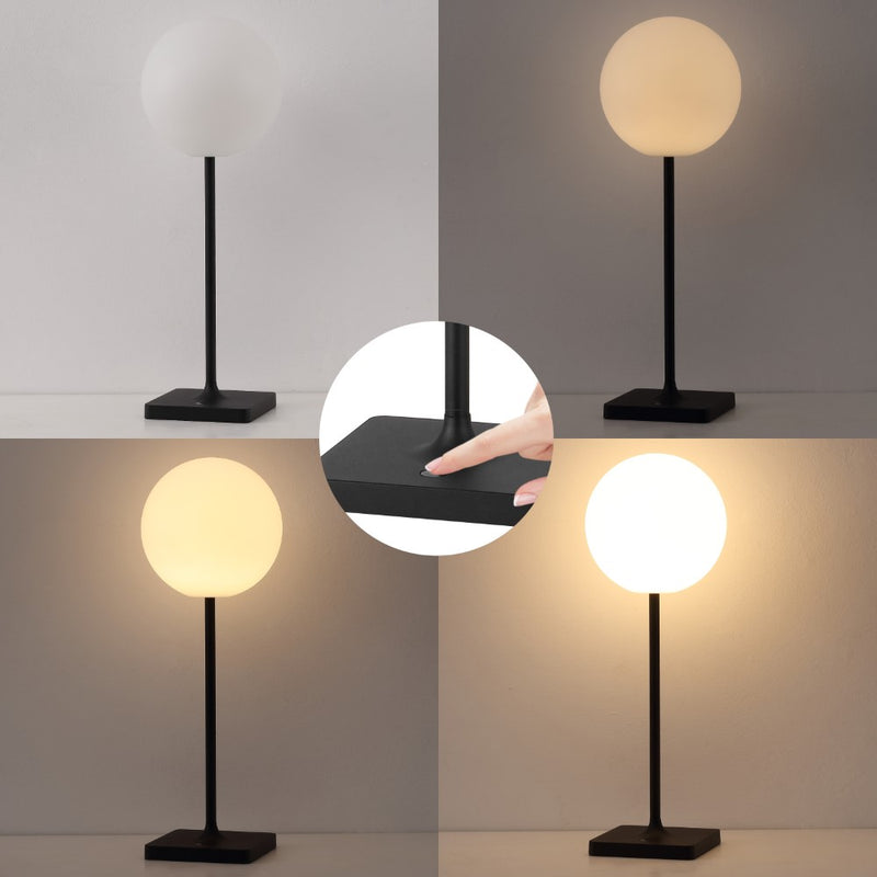 Allie 17.5" Modern Minimalist Indoor/Outdoor Metal Globe Rechargeable/Cordless Dimmable Integrated LED Table Lamp with Touch Sensor Set 2