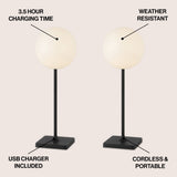 Allie 17.5" Modern Minimalist Indoor/Outdoor Metal Globe Rechargeable/Cordless Dimmable Integrated LED Table Lamp with Touch Sensor Set 2