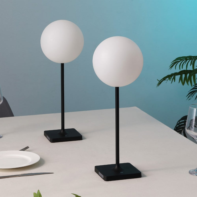 Allie 17.5" Modern Minimalist Indoor/Outdoor Metal Globe Rechargeable/Cordless Dimmable Integrated LED Table Lamp with Touch Sensor Set 2