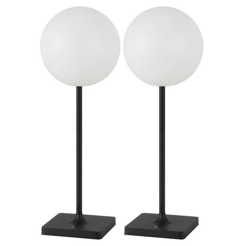 Allie 17.5" Modern Minimalist Indoor/Outdoor Metal Globe Rechargeable/Cordless Dimmable Integrated LED Table Lamp with Touch Sensor Set 2