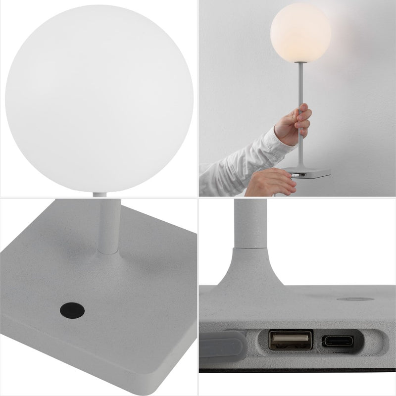 Allie 17.5" Modern Minimalist Indoor/Outdoor Metal Globe Rechargeable/Cordless Dimmable Integrated LED Table Lamp with Touch Sensor Set 2