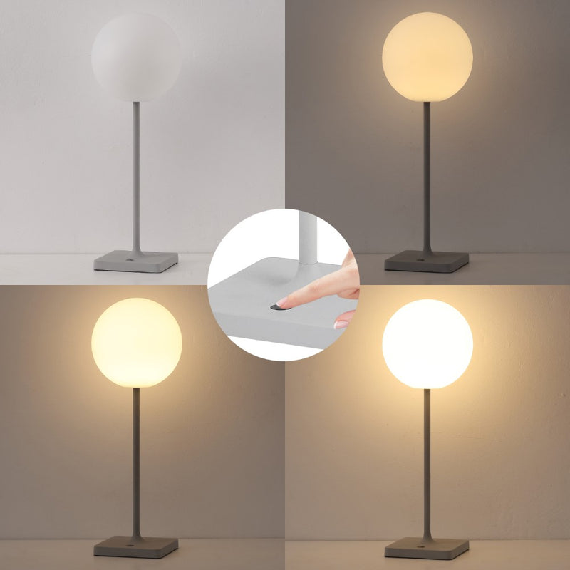Allie 17.5" Modern Minimalist Indoor/Outdoor Metal Globe Rechargeable/Cordless Dimmable Integrated LED Table Lamp with Touch Sensor Set 2