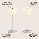 Allie 17.5" Modern Minimalist Indoor/Outdoor Metal Globe Rechargeable/Cordless Dimmable Integrated LED Table Lamp with Touch Sensor Set 2