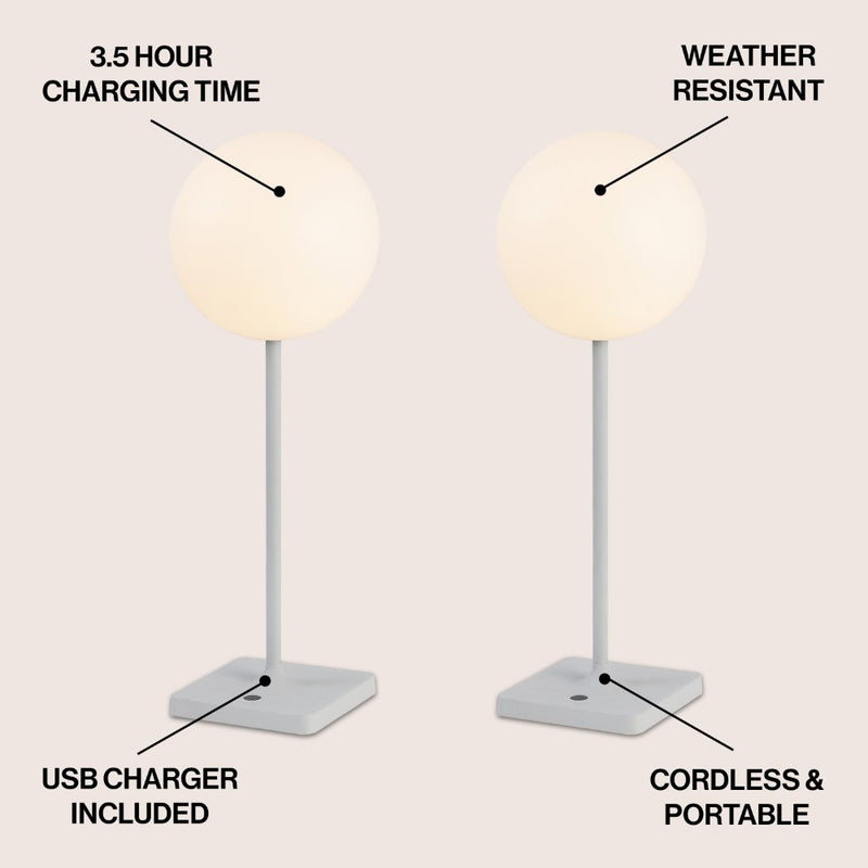 Allie 17.5" Modern Minimalist Indoor/Outdoor Metal Globe Rechargeable/Cordless Dimmable Integrated LED Table Lamp with Touch Sensor Set 2