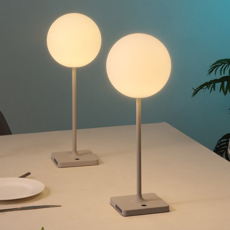 Allie 17.5" Modern Minimalist Indoor/Outdoor Metal Globe Rechargeable/Cordless Dimmable Integrated LED Table Lamp with Touch Sensor Set 2