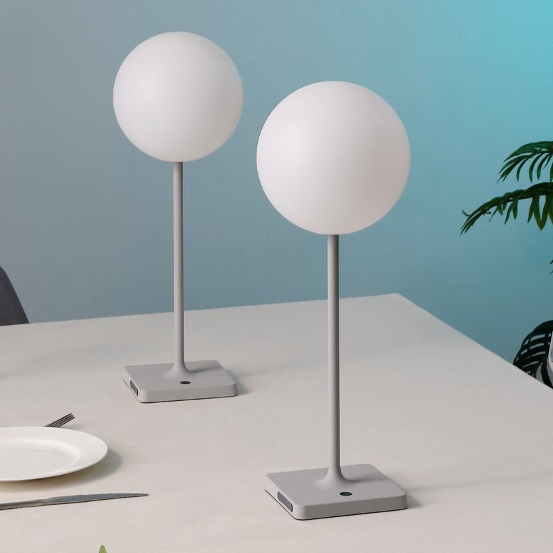 Allie 17.5" Modern Minimalist Indoor/Outdoor Metal Globe Rechargeable/Cordless Dimmable Integrated LED Table Lamp with Touch Sensor Set 2