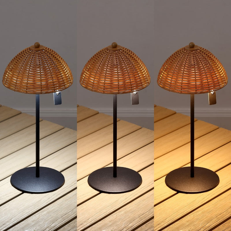 Tilly 12.75" Modern Coastal Indoor/Outdoor Wicker Shade Rechargeable/Cordless Dimmable Integrated LED Table Lamp Set 2