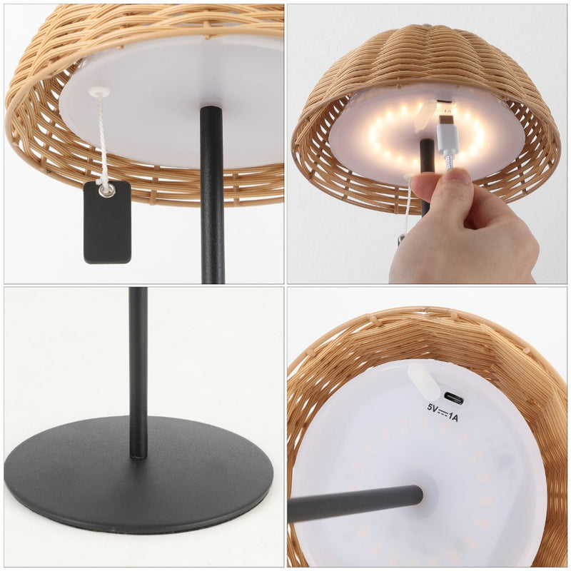 Tilly 12.75" Modern Coastal Indoor/Outdoor Wicker Shade Rechargeable/Cordless Dimmable Integrated LED Table Lamp Set 2
