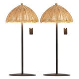 Tilly 12.75" Modern Coastal Indoor/Outdoor Wicker Shade Rechargeable/Cordless Dimmable Integrated LED Table Lamp Set 2