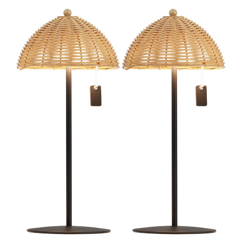 Tilly 12.75" Modern Coastal Indoor/Outdoor Wicker Shade Rechargeable/Cordless Dimmable Integrated LED Table Lamp Set 2