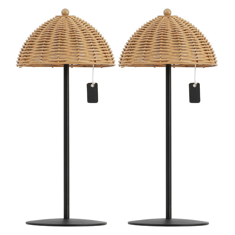 Tilly 12.75" Modern Coastal Indoor/Outdoor Wicker Shade Rechargeable/Cordless Dimmable Integrated LED Table Lamp Set 2