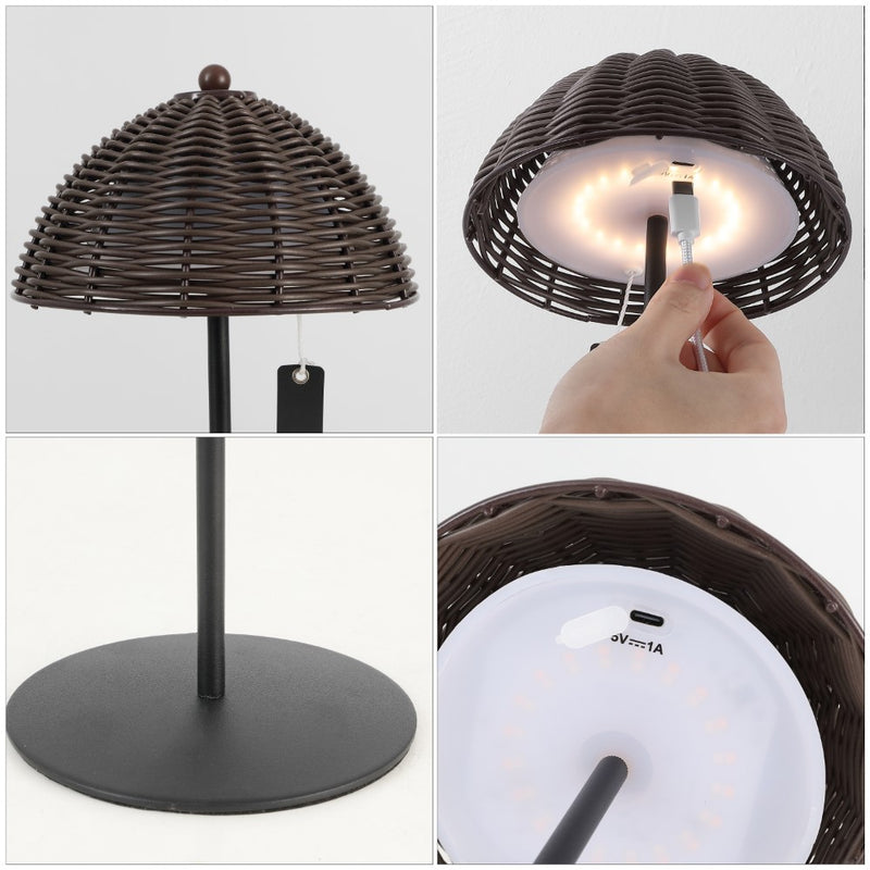 Tilly 12.75" Modern Coastal Indoor/Outdoor Wicker Shade Rechargeable/Cordless Dimmable Integrated LED Table Lamp Set 2