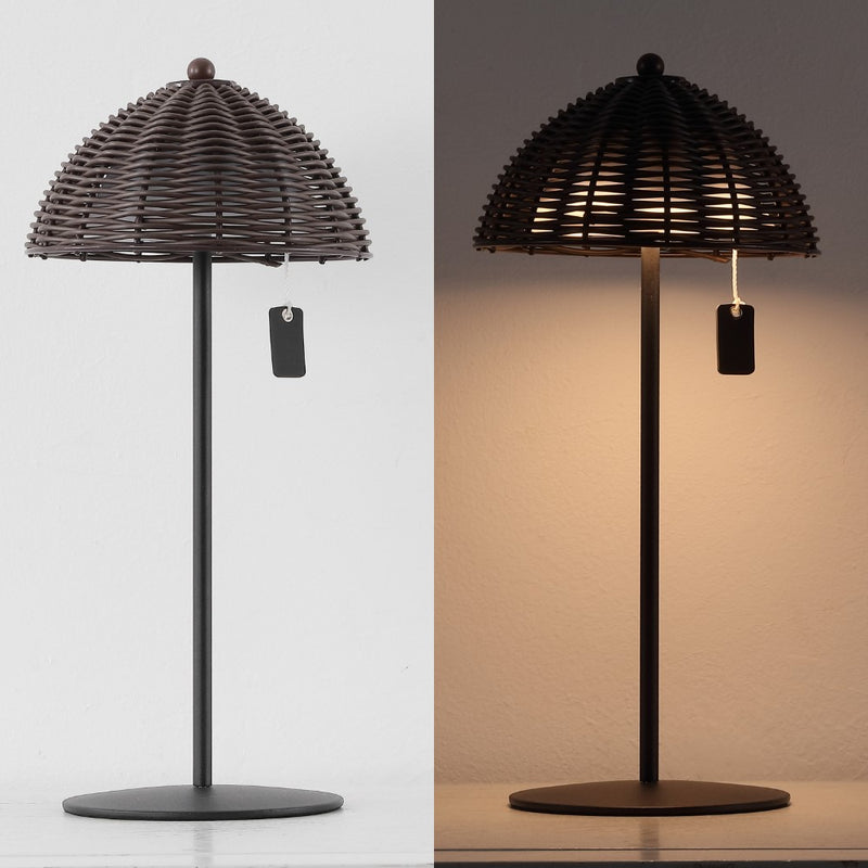 Tilly 12.75" Modern Coastal Indoor/Outdoor Wicker Shade Rechargeable/Cordless Dimmable Integrated LED Table Lamp Set 2