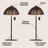 Tilly 12.75" Modern Coastal Indoor/Outdoor Wicker Shade Rechargeable/Cordless Dimmable Integrated LED Table Lamp Set 2