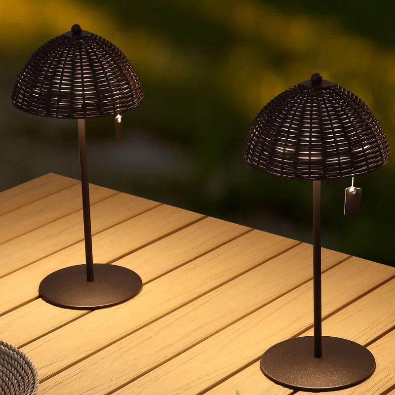 Tilly 12.75" Modern Coastal Indoor/Outdoor Wicker Shade Rechargeable/Cordless Dimmable Integrated LED Table Lamp Set 2