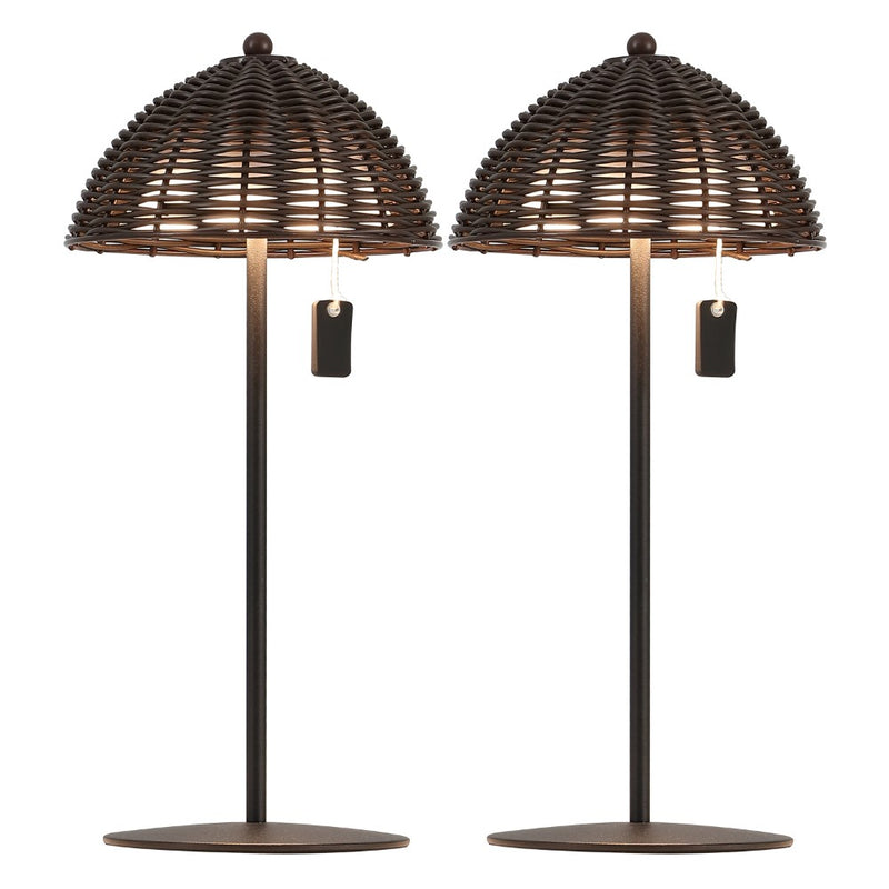 Tilly 12.75" Modern Coastal Indoor/Outdoor Wicker Shade Rechargeable/Cordless Dimmable Integrated LED Table Lamp Set 2