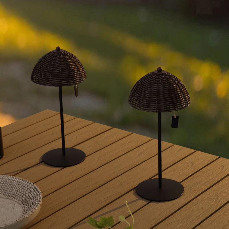 Tilly 12.75" Modern Coastal Indoor/Outdoor Wicker Shade Rechargeable/Cordless Dimmable Integrated LED Table Lamp Set 2
