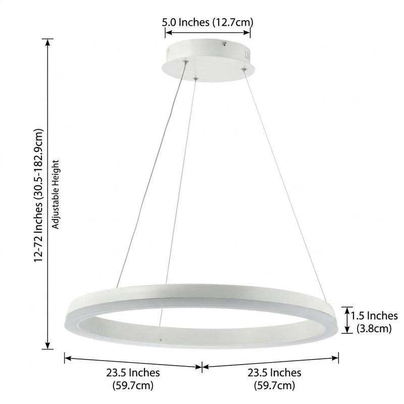 Baxter Modern Contemporary Aluminum Integrated LED Hoop Pendant Matt White / 23.5" – DIM