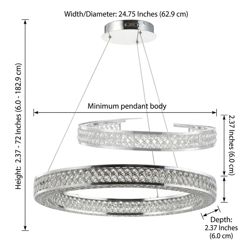 Benton 24.7" Round Integrated LED Crystal/Metal Pendant Chrome/Clear – DIM