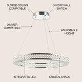 Benton 24.7" Round Integrated LED Crystal/Metal Pendant - JONATHAN Y