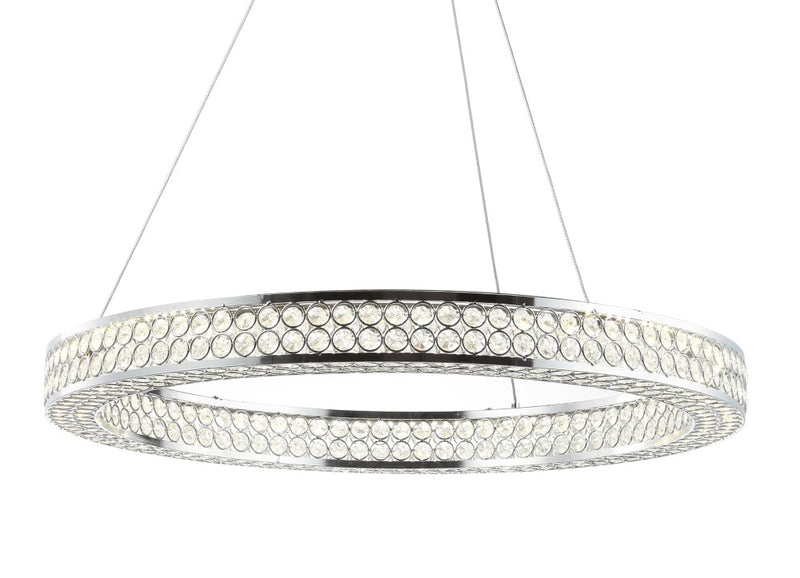 Benton 24.7" Round Integrated LED Crystal/Metal Pendant - JONATHAN Y