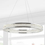 Benton 24.7" Round Integrated LED Crystal/Metal Pendant - JONATHAN Y
