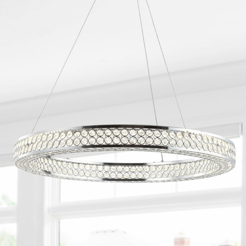 Benton 24.7" Round Integrated LED Crystal/Metal Pendant - JONATHAN Y