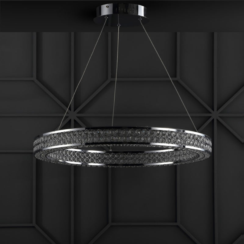 Benton 24.7" Round Integrated LED Crystal/Metal Pendant - JONATHAN Y
