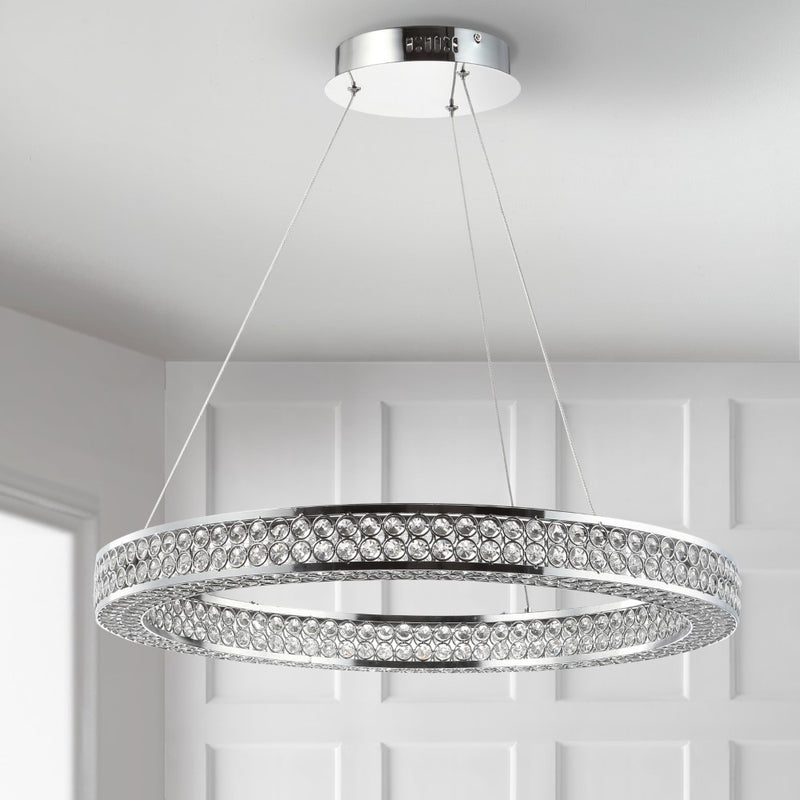 Benton 24.7" Round Integrated LED Crystal/Metal Pendant - JONATHAN Y