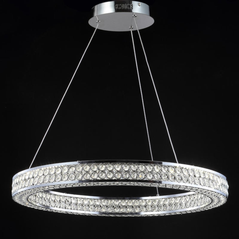 Benton 24.7" Round Integrated LED Crystal/Metal Pendant - JONATHAN Y