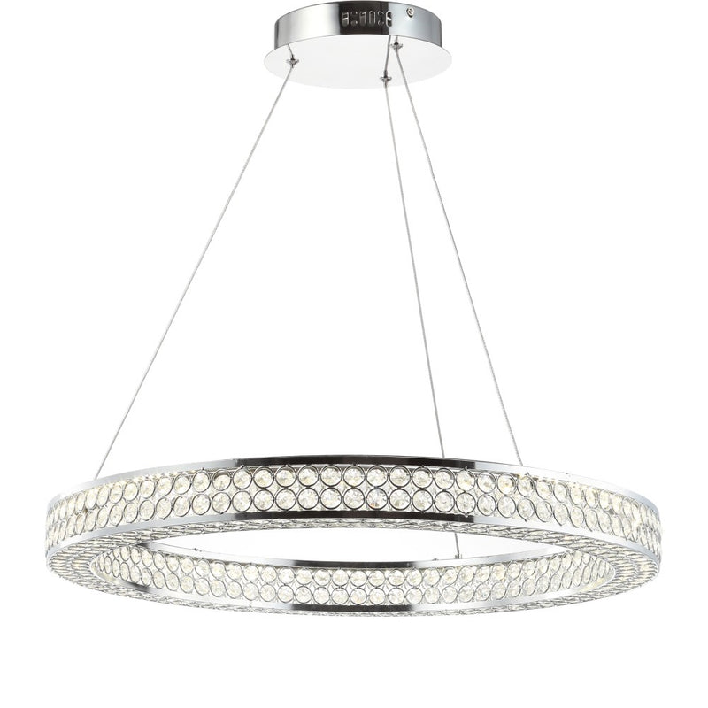 Benton 24.7" Round Integrated LED Crystal/Metal Pendant - JONATHAN Y