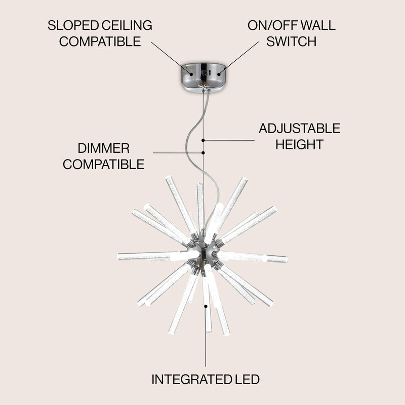Soyuz 19.5" Adjustable Integrated LED Starburst Metal/Acrylic Pendant - JONATHAN Y