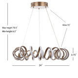 Cursive 24" Adjustable Spiral Integrated LED Metal Chandelier Ceiling Light - JONATHAN Y