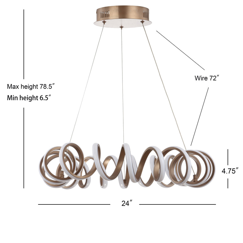 Cursive 24" Adjustable Spiral Integrated LED Metal Chandelier Ceiling Light - JONATHAN Y
